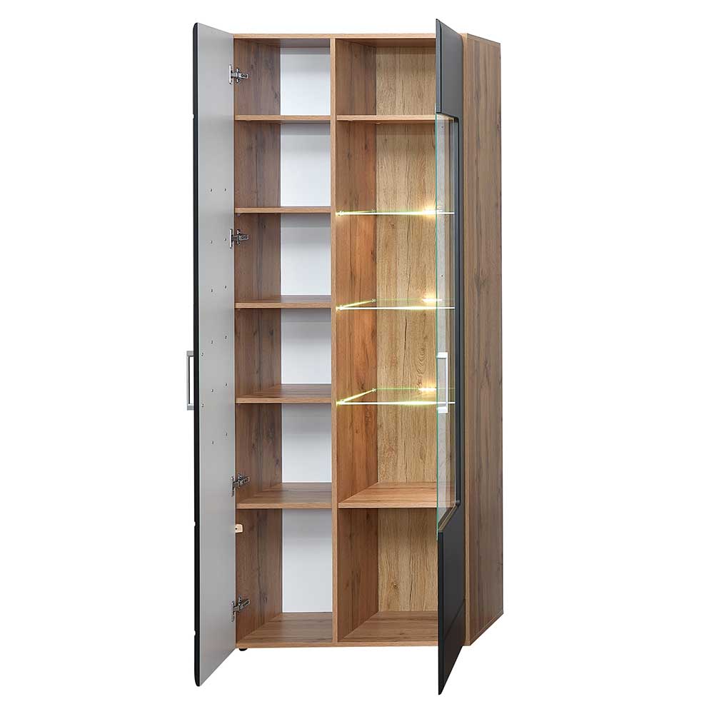80x208x37 Vitrine in Schwarz & Wildeiche - Kandu
