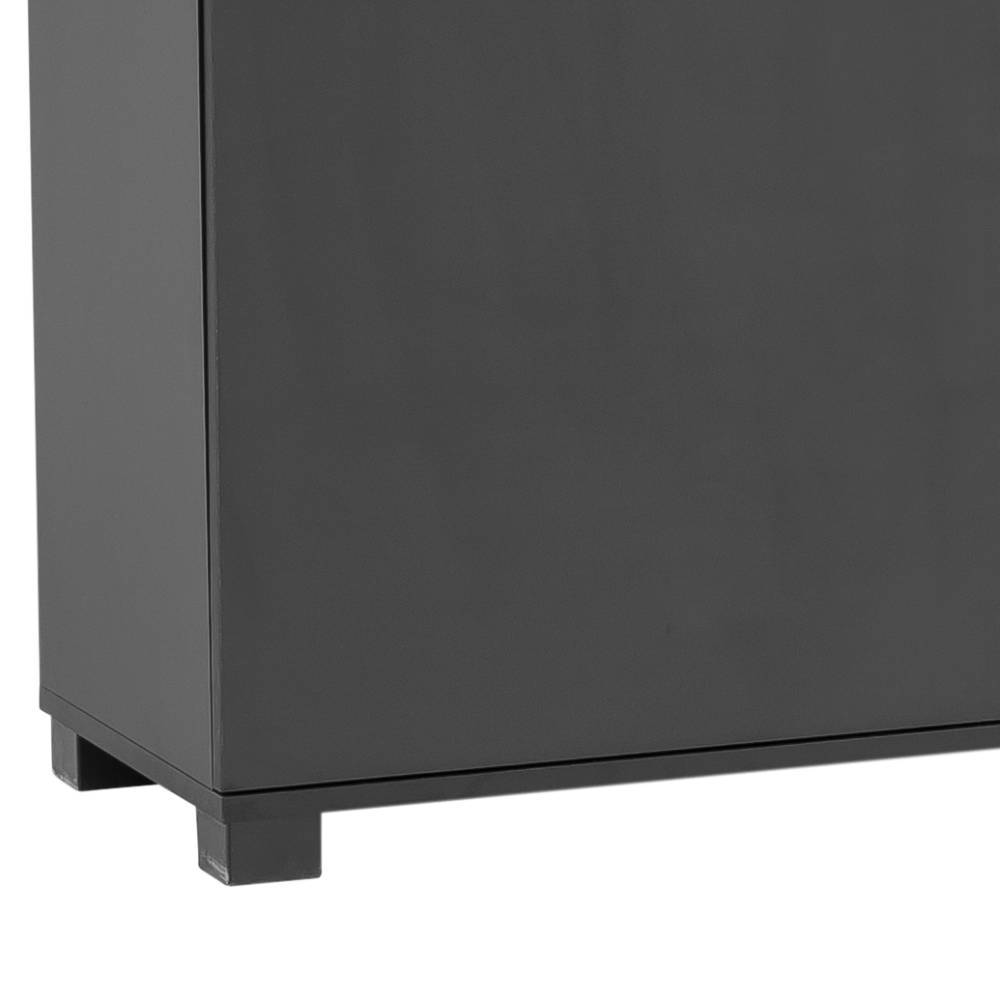 Unterer Bereich des mattschwarzen Schuhschranks mit stabilen kleinen Standfüßen – Forca