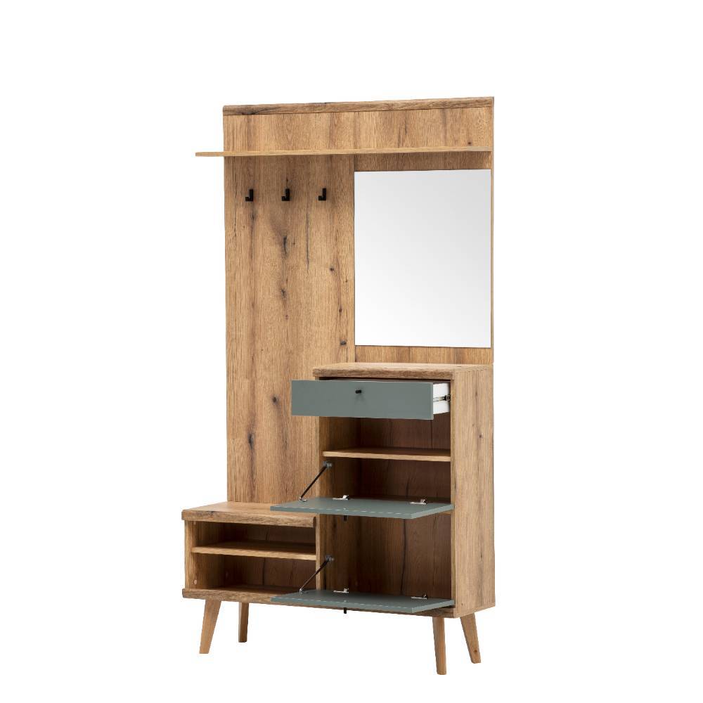 Kompakt-Garderobe in Eiche Optik und Graugrün - Oliva