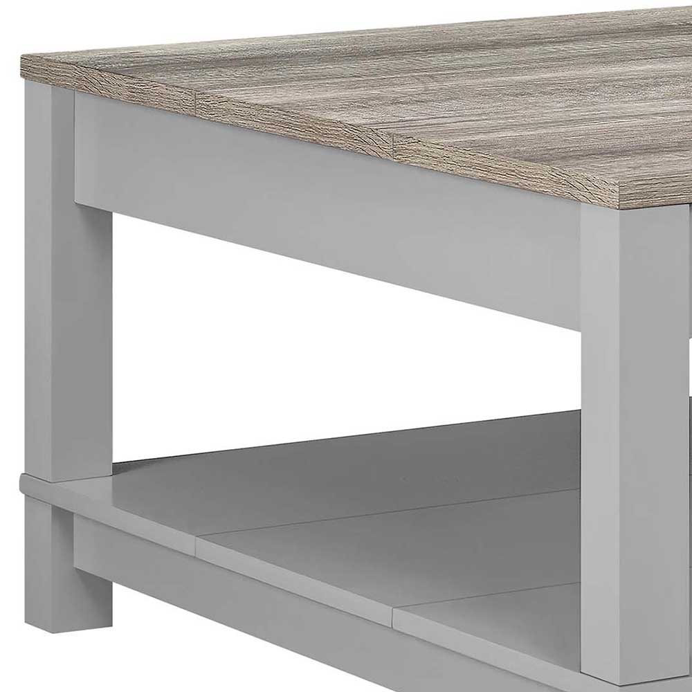 Sofatisch in verwitterter Holzoptik und grauem Korpus mit unterer Ablagefläche – Likening
