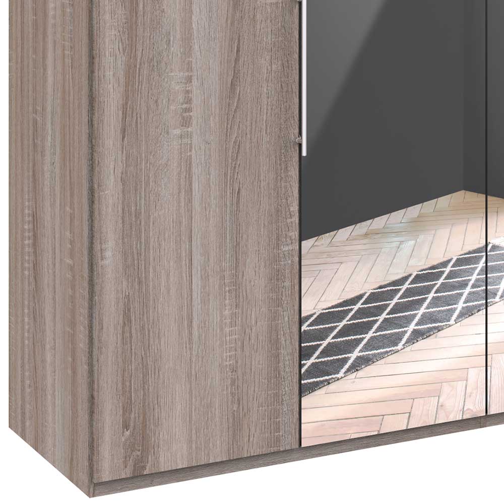 Holzoptik Kleiderschrank mit Spiegel - Crenba