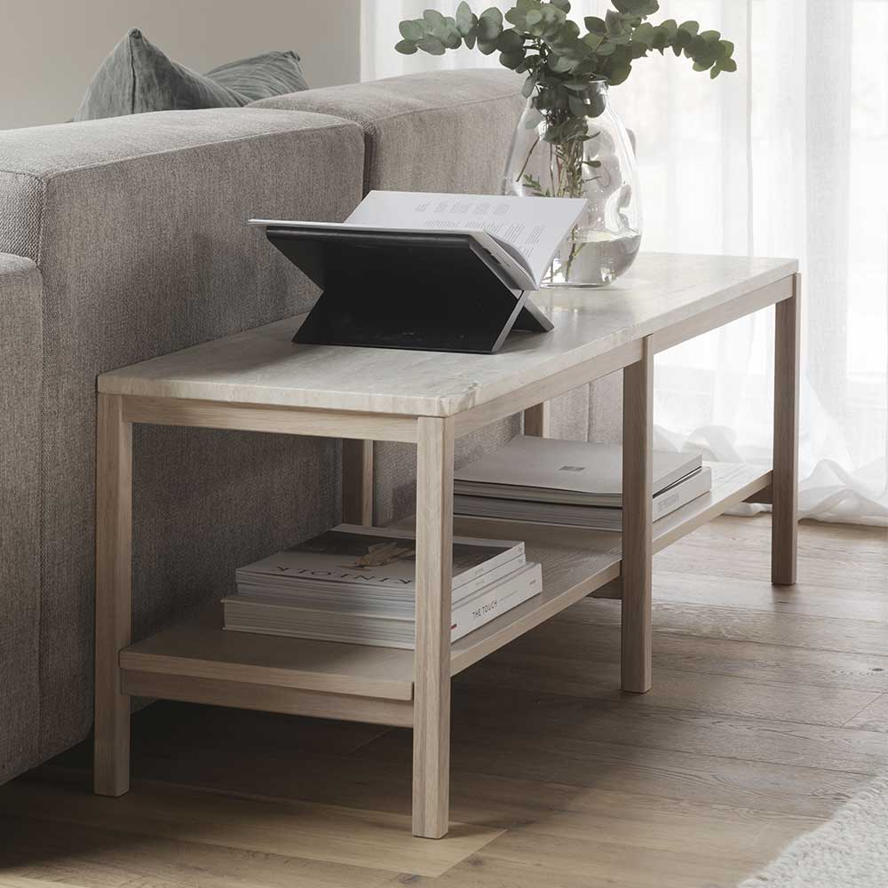 Offenes Lowboard Regal mit Travertin Deckplatte - Kentos