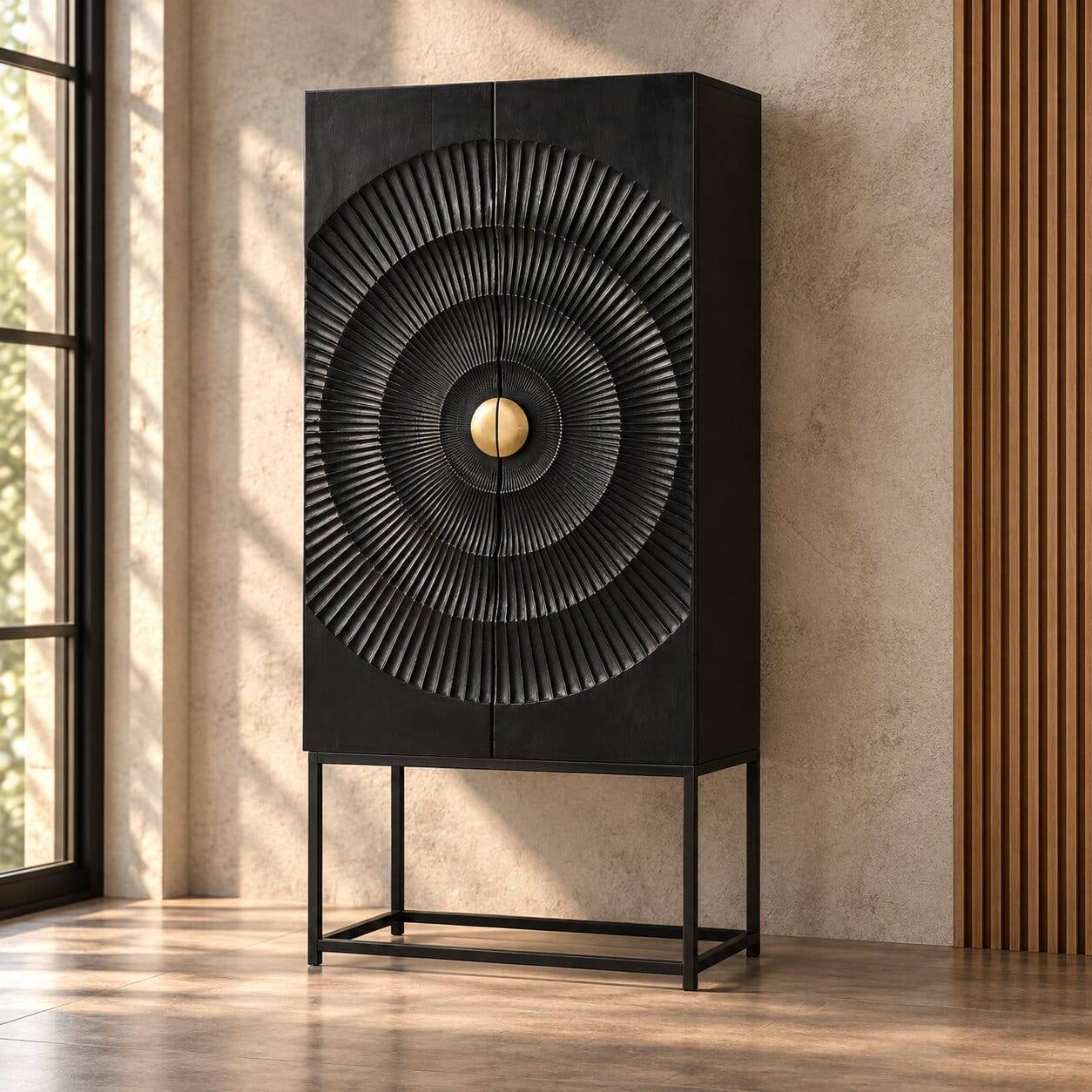 Design Highboard in Schwarz und Gold - Oglio