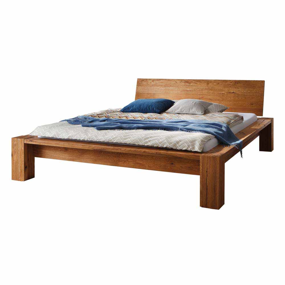 Bett Basnia aus Wildeiche massiv im Naturfarbton