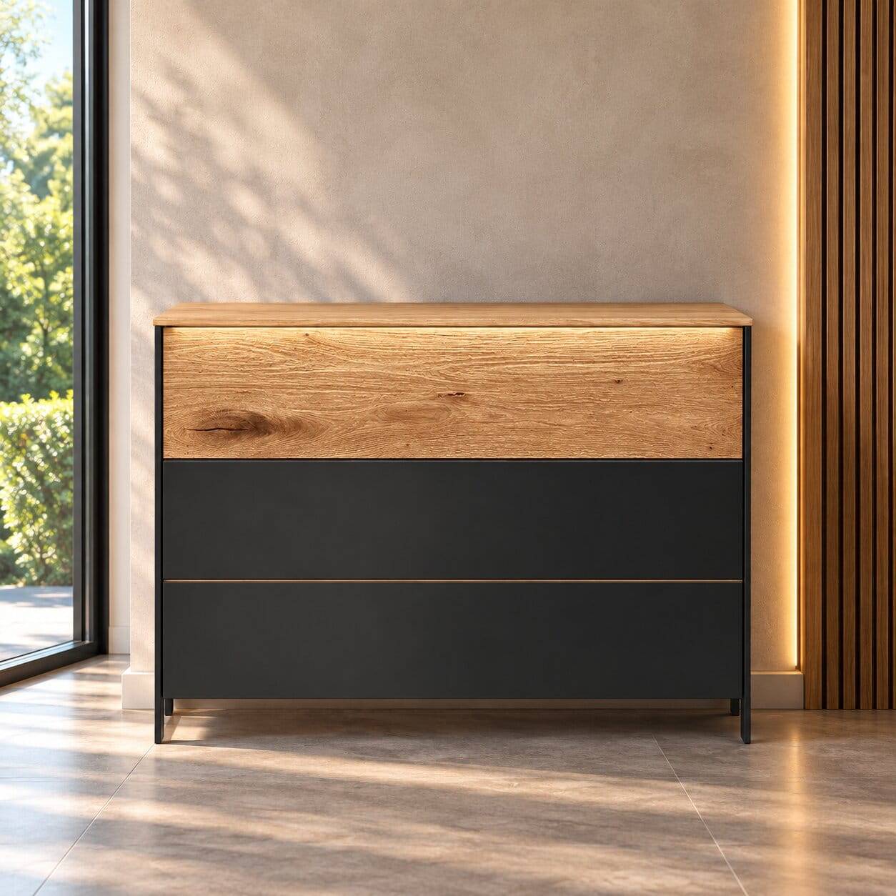 105x84x42 Kommode mit LED in Wildeiche Natur - Viligrana