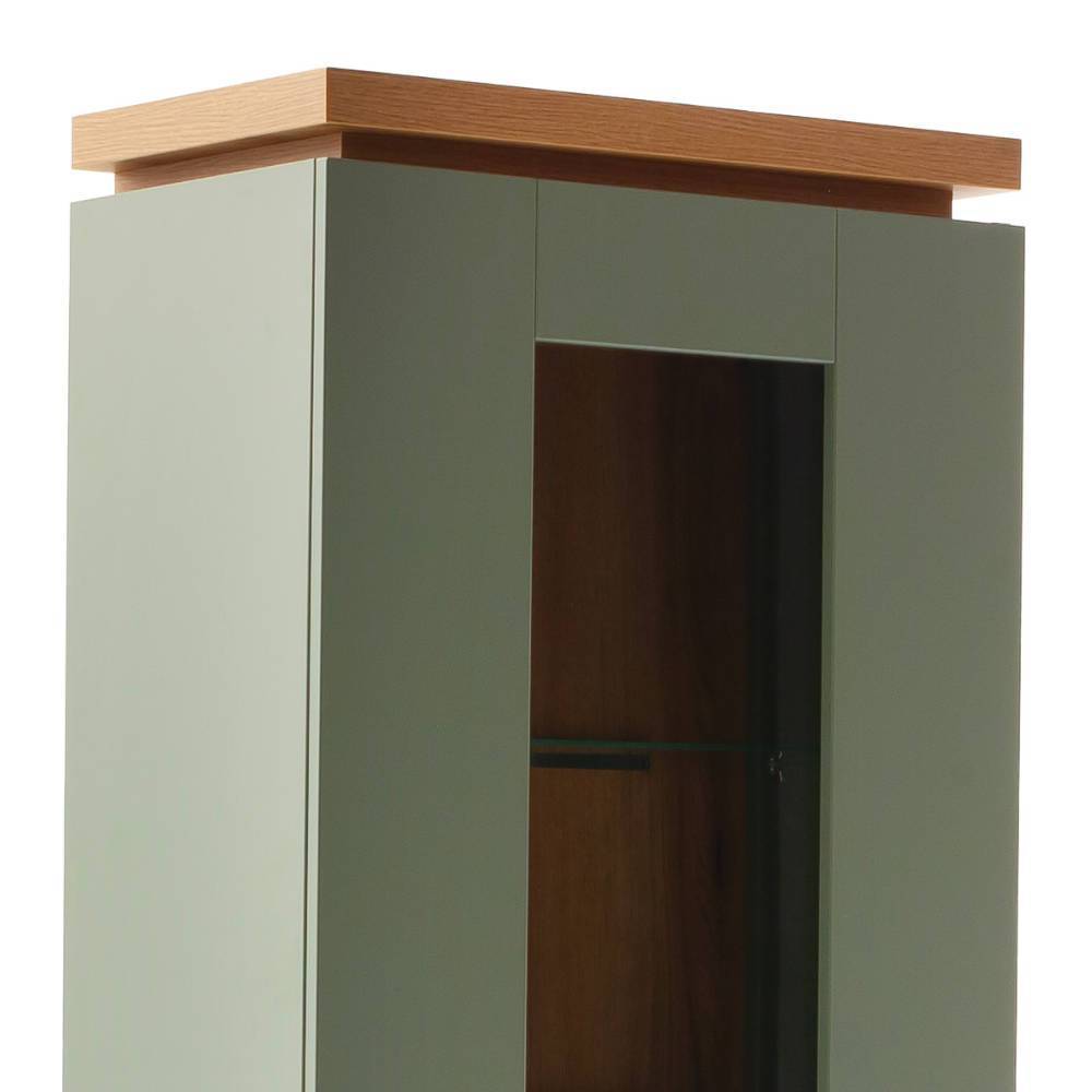 Vitrine in Graugrün mit Eiche - Kwin