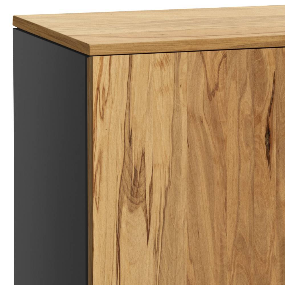 Kombi-Kommode Eckdetail in Wildbuche mit Anthrazit-Korpus und Massivholz-Deckplatte – Irina