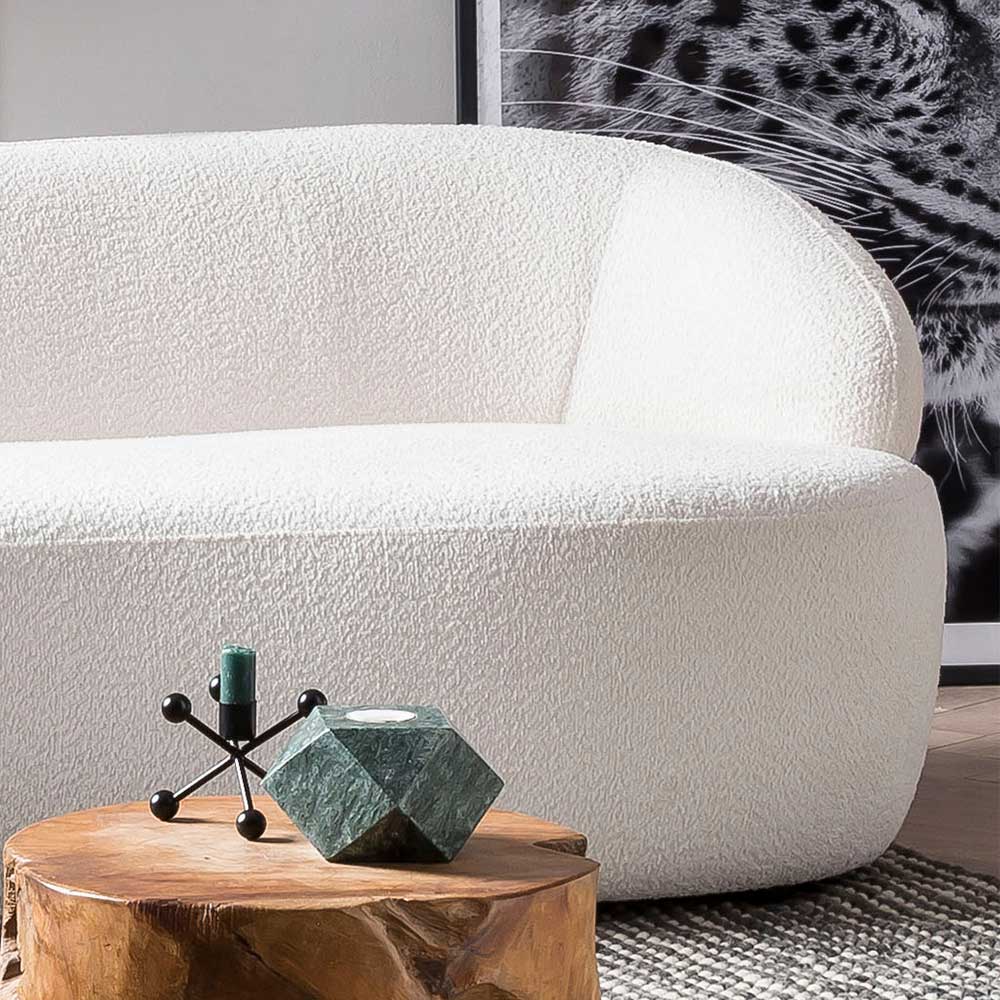 Geschwungenes 3-Sitzer Sofa in Weiß mit weicher Bouclé-Struktur – Zenya