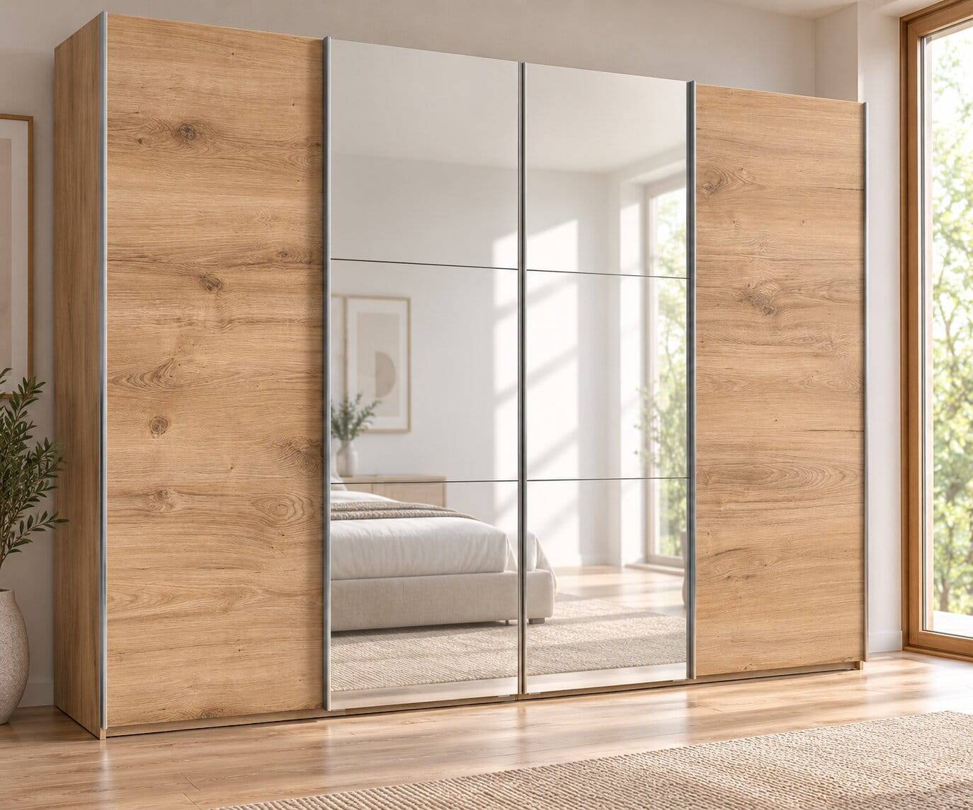 300cm Kleiderschrank in Plankeneiche mit Spiegeln - Dagidoyo