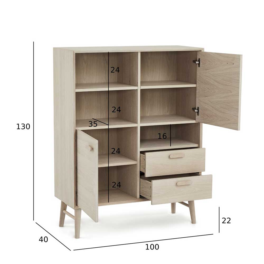 Skandi Highboard in Eiche Weiß - Lametla