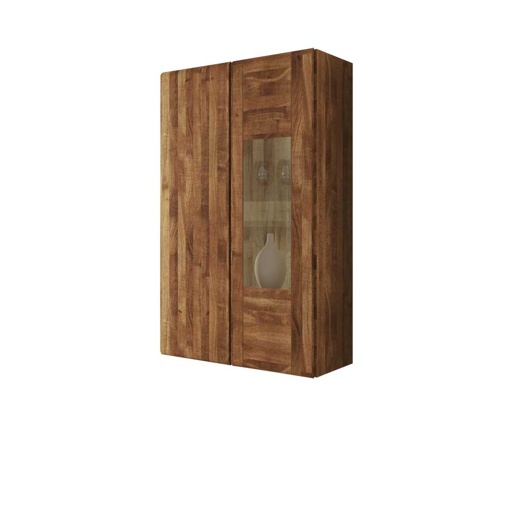 Wohnzimmer Hängevitrine aus massiver Wildeiche mit Glastür und Holzfronten – Vaskov