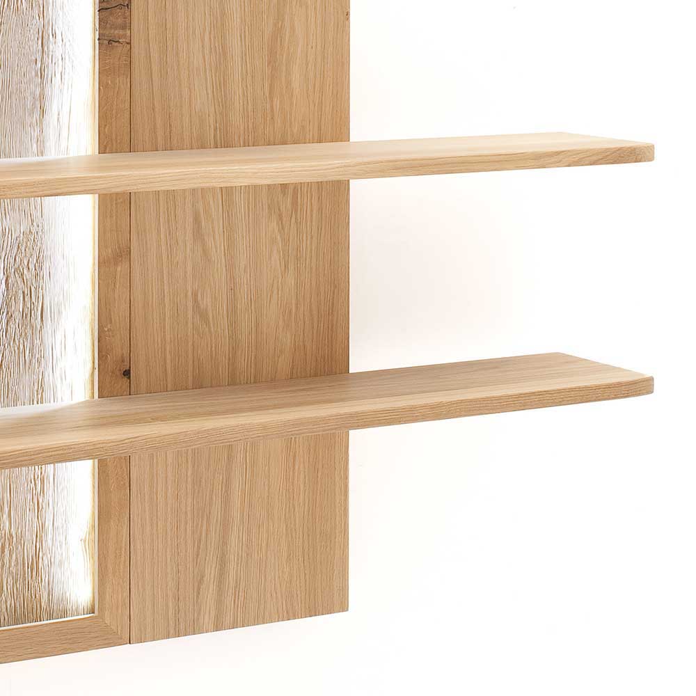 Eiche Bianco Regalböden mit beleuchteter Holzstruktur und stabiler Ausführung – Crokas