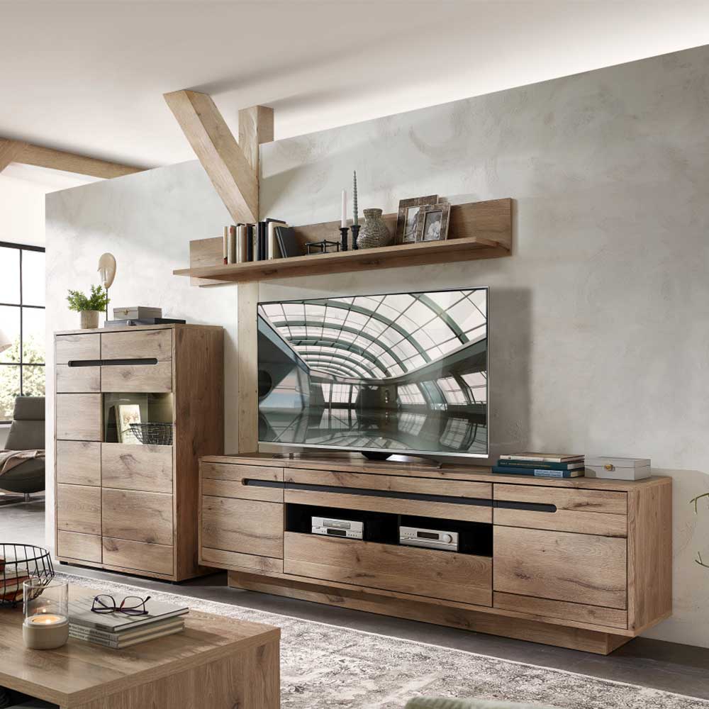 Wohnzimmer Anbauwand Holz Look - Zelio (dreiteilig)