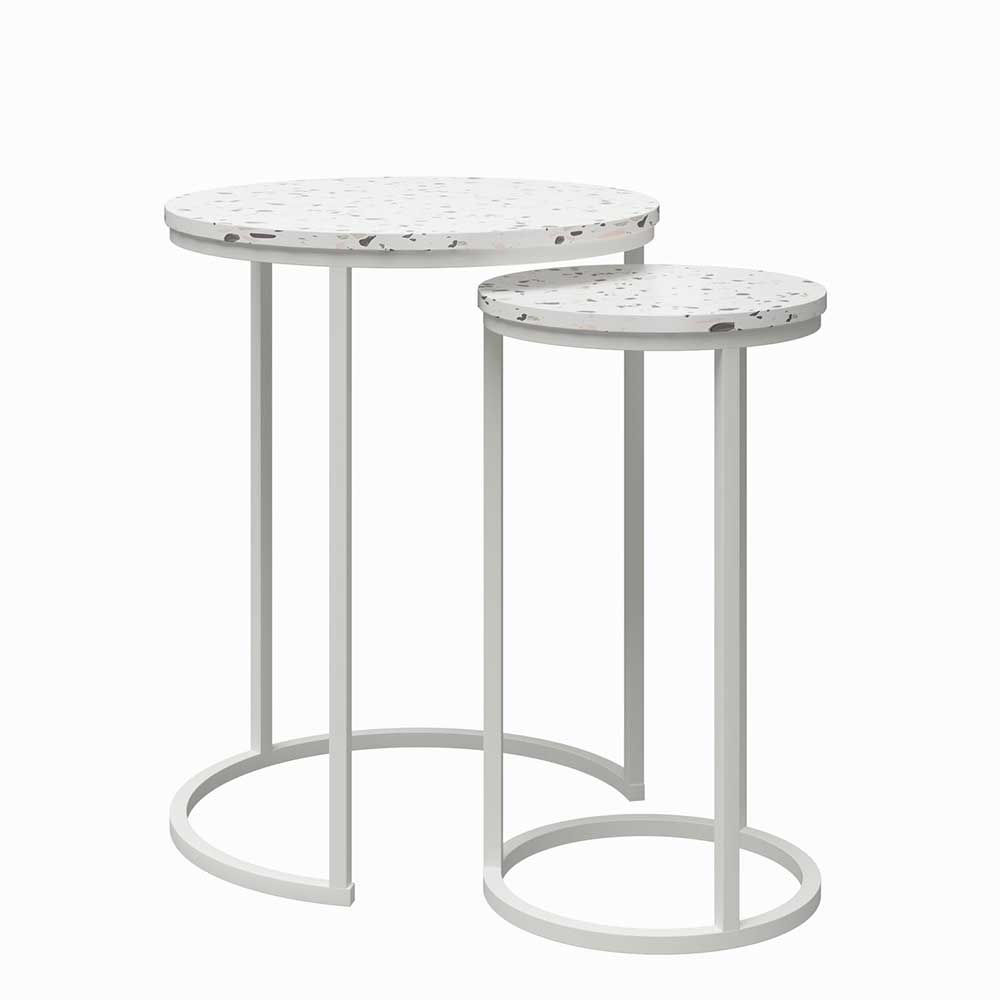 Zwei runde Beistelltische in Terrazzo Optik mit unterschiedlichen Höhen – Genns