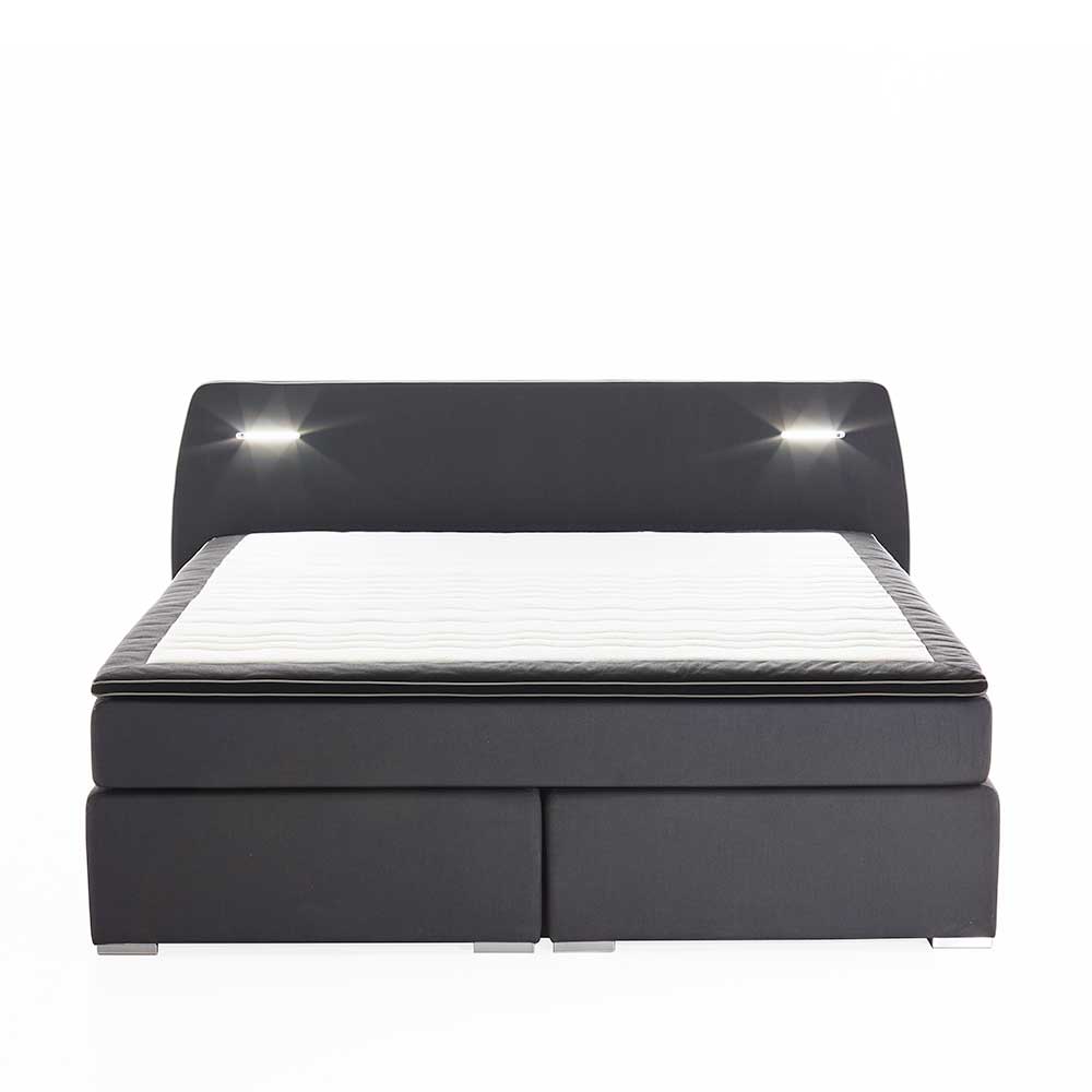 LED Boxspringbett in Dunkelgrau Stoff - Rumanticus