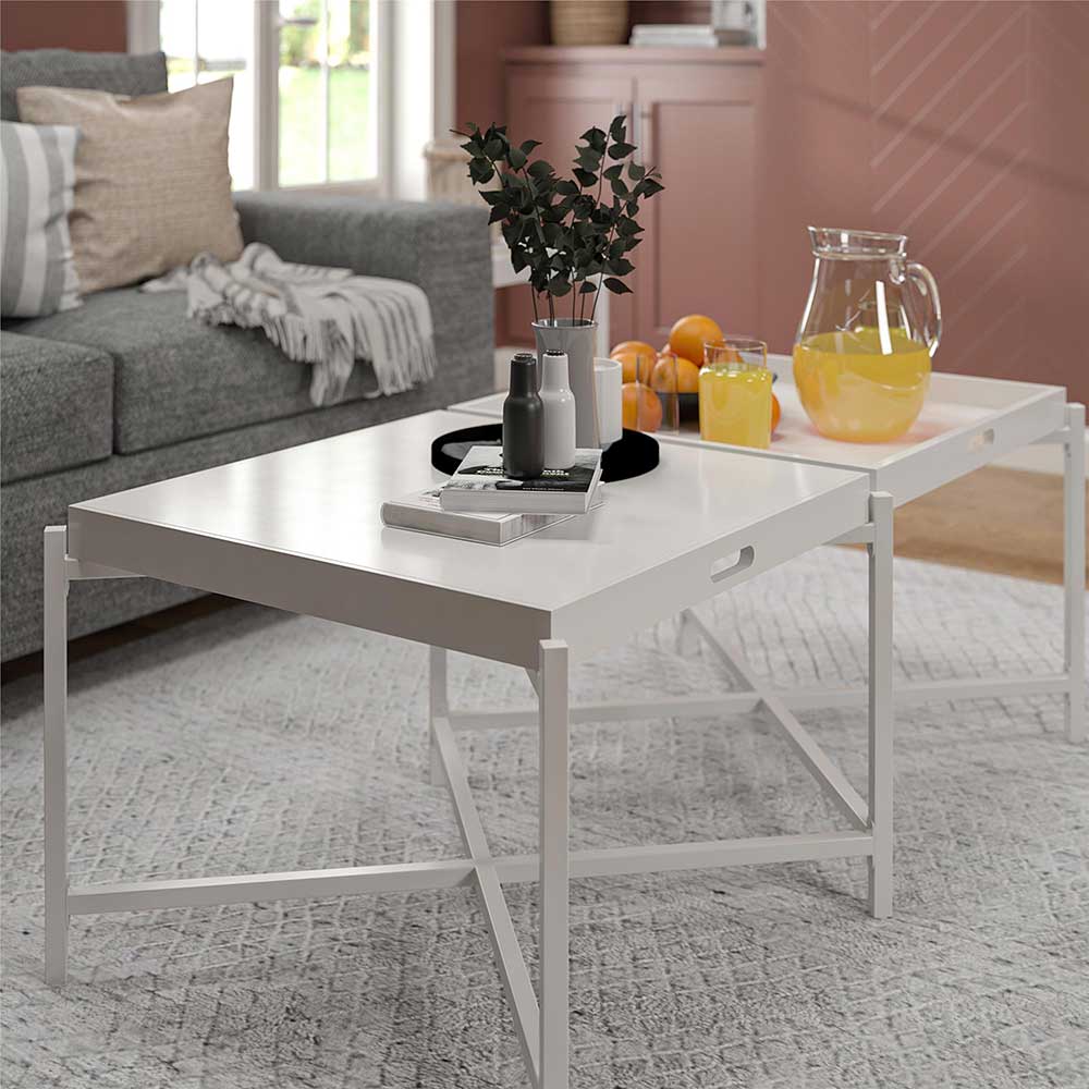 Couchtisch mit zwei Tabletts in Weiß - Vereny