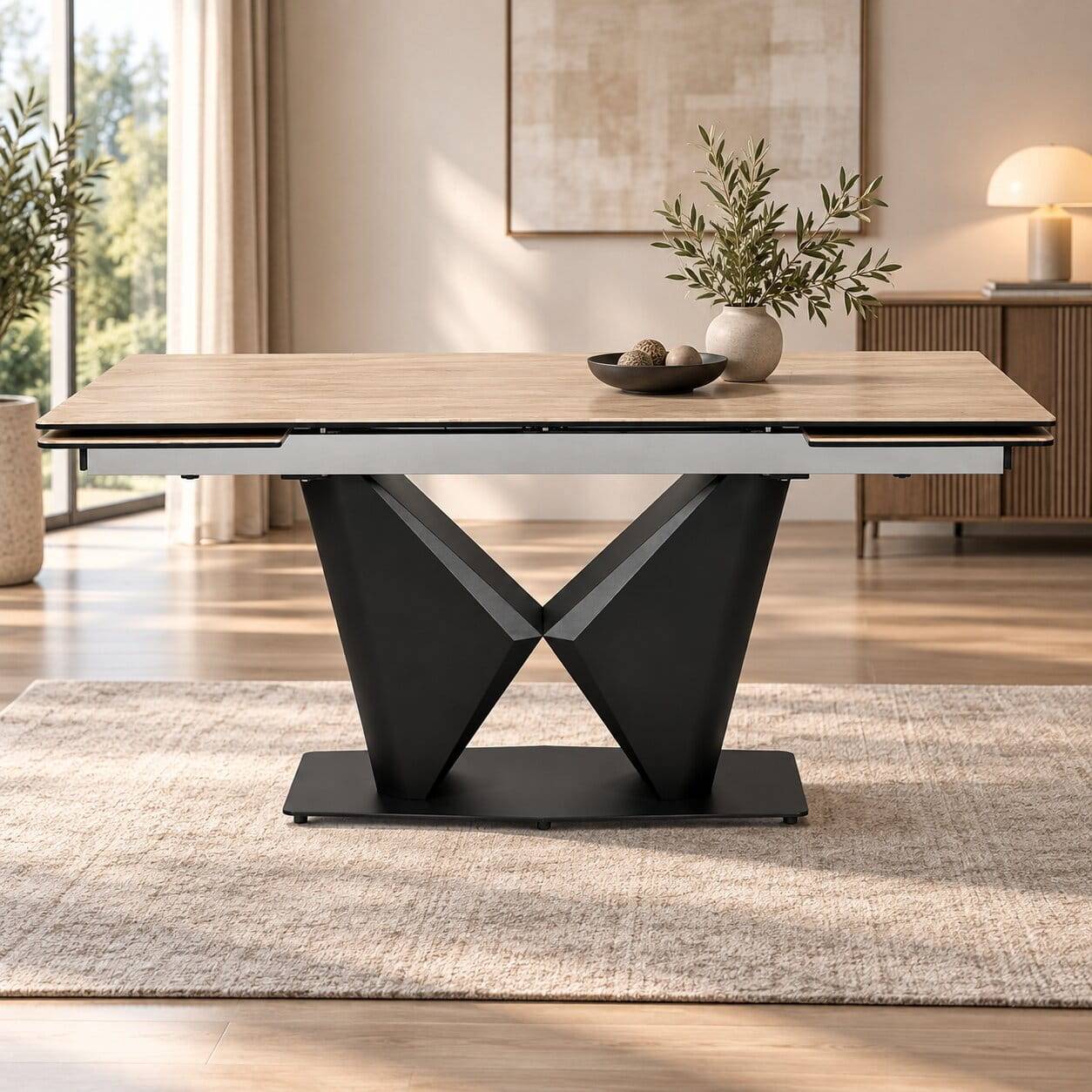 Design Ausziehtisch mit X-Säulengestell - Katell