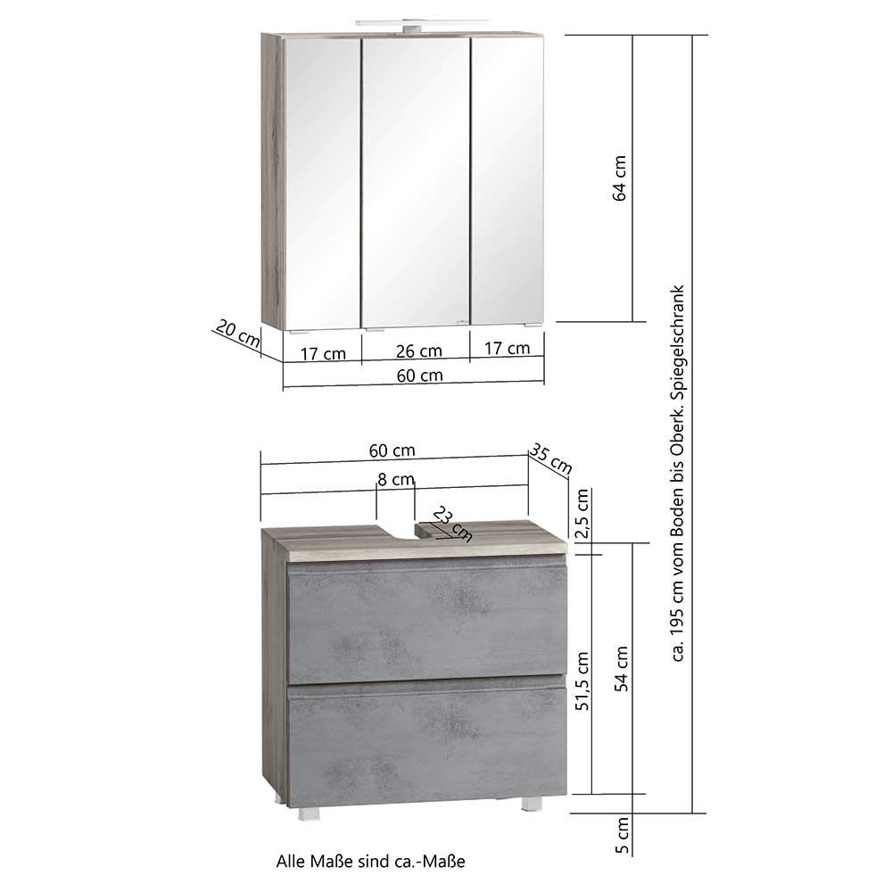 Waschtisch mit Spiegelschrank als Set - Mia (zweiteilig)