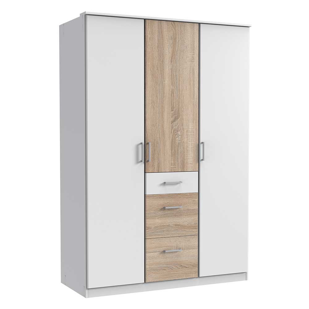 Schlafzimmerschrank in Weiß mit Eiche Sägerau - Magdelan