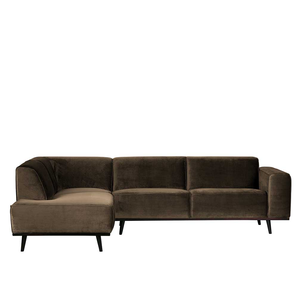 Ecksofa aus Samt in Taupe mit Chaiselongue links – Matca