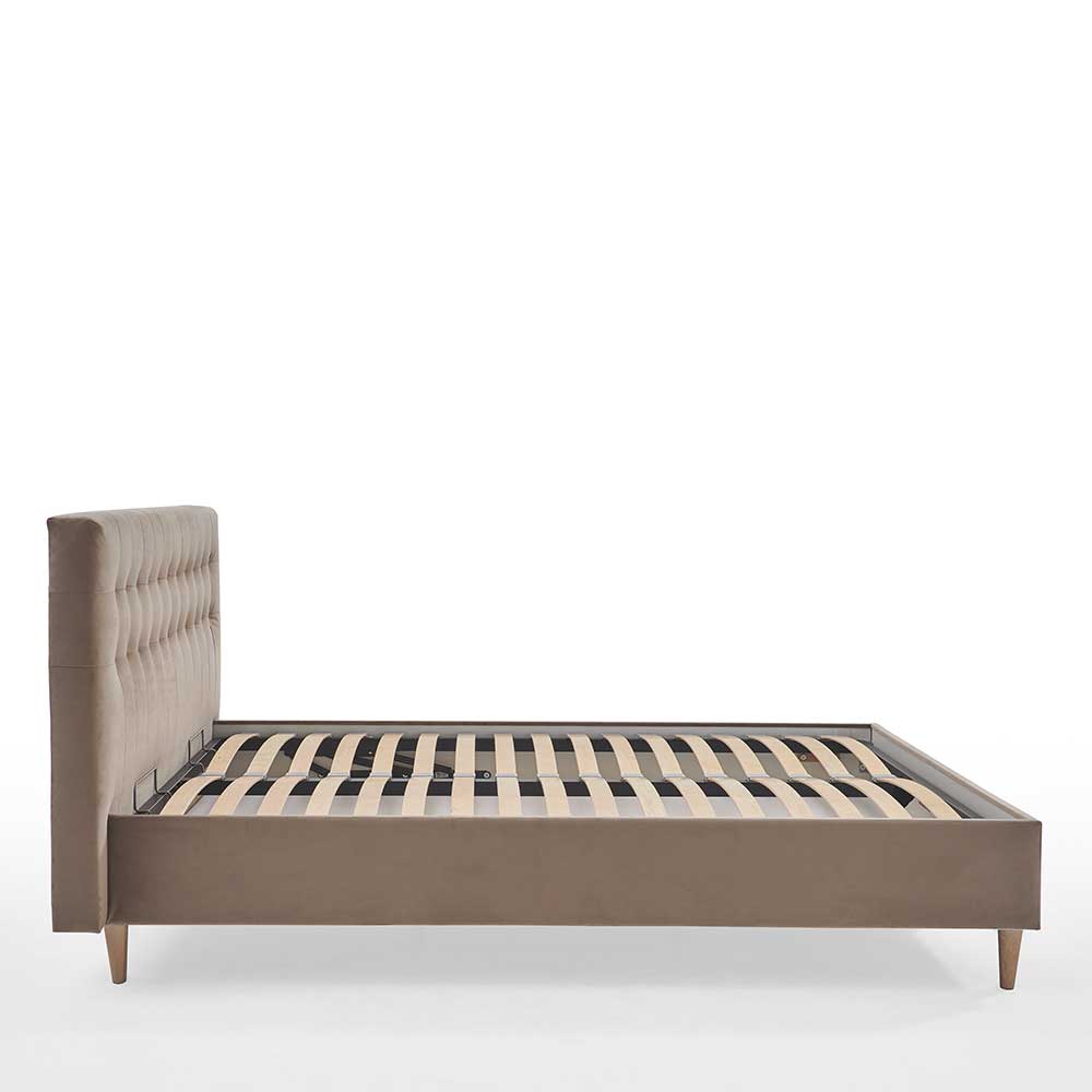 Stauraumbett in Taupe aus Samt - Ubaldo