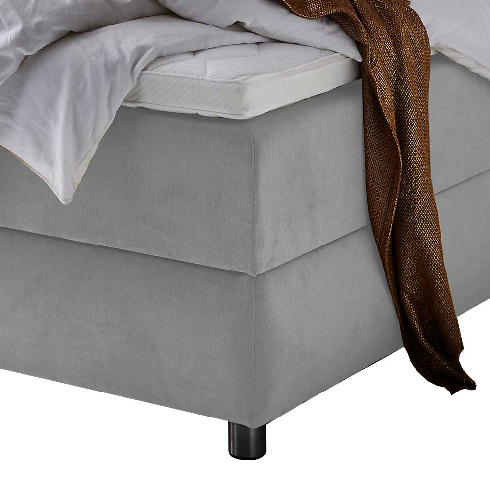 Hellgraues Boxspringbett mit Stauraum in 180x200 - Zita