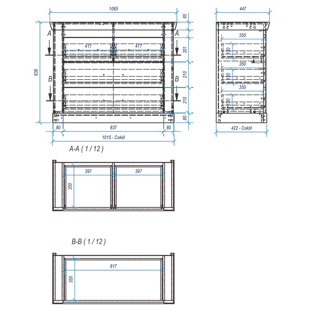 107x84x45 Landhaus Kommode mit 4 Schubladen - Nedita