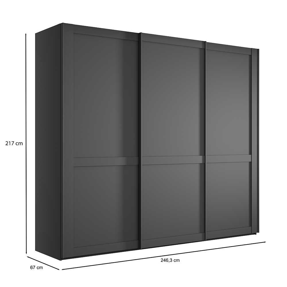 Dunkelgrauer 3-türiger Schwebetürenschrank mit Maßen 217x246,3x67 cm – Mataram