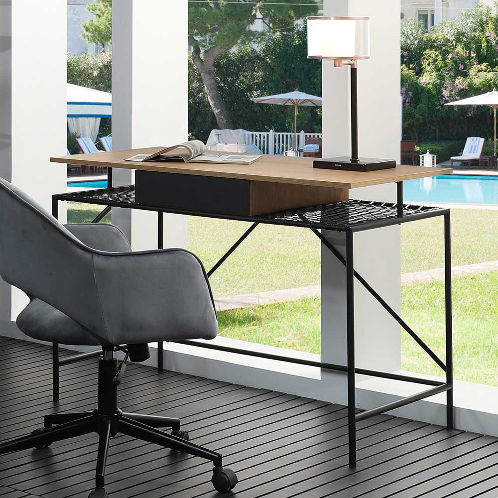 Designer Schreibtisch mit Ablagen aus Kunstrattan - Zavias