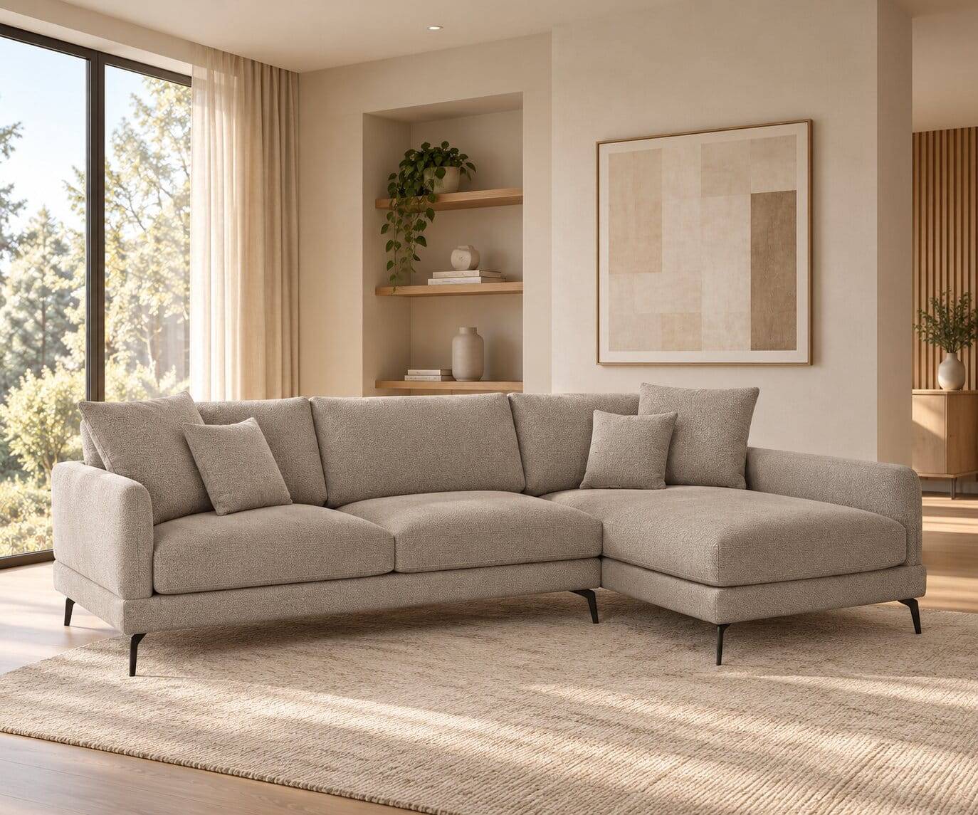 Taschenfederkern Eckcouch in Beige - Kosmyna
