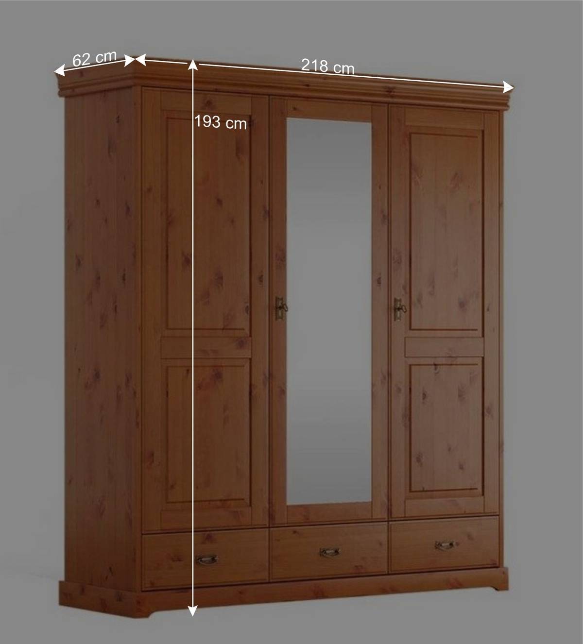 3-türiger Landhaus Schlafzimmerschrank in Honig - Lusanne