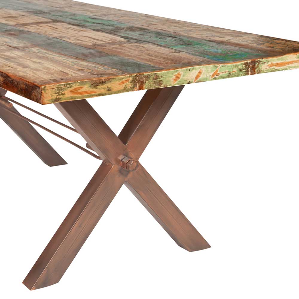Altholz Tisch mit braunem Eisengestell X-Design - Tobblino