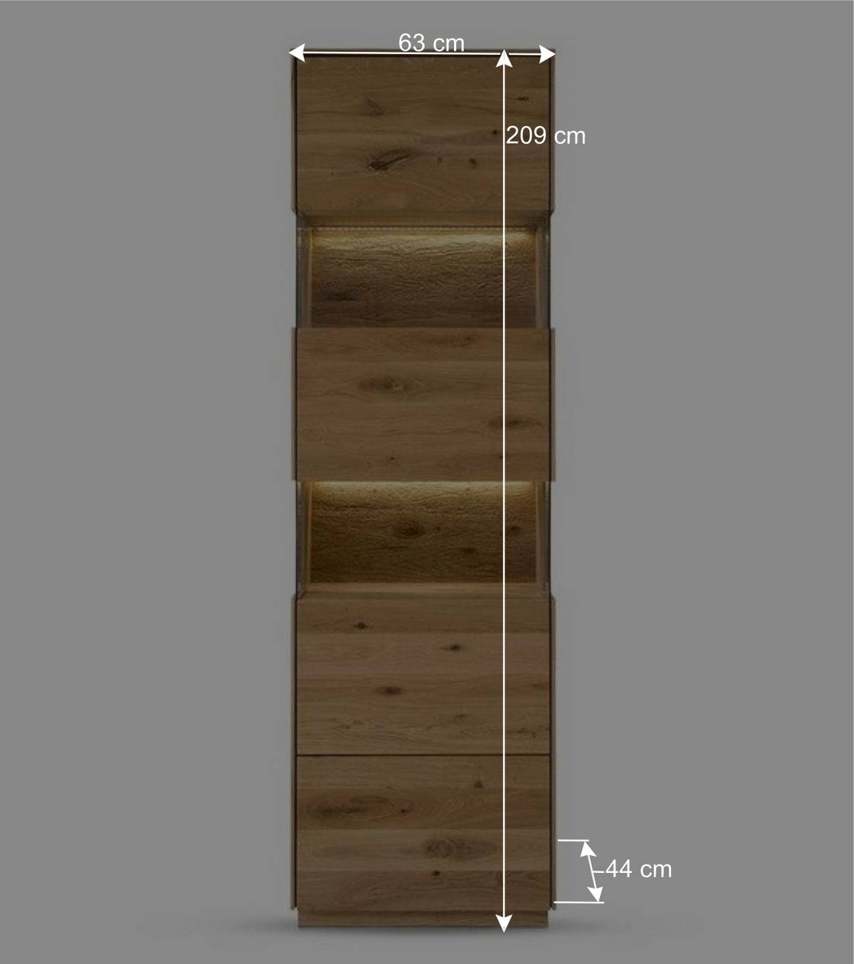 63x208x44 Wohnzimmer Vitrine aus Wildeiche massiv - Obinson