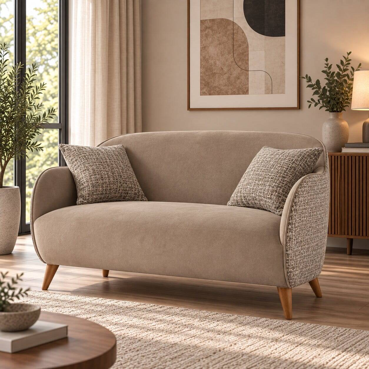 Design Zweisitzer in Beige und Hellbraun - Maria