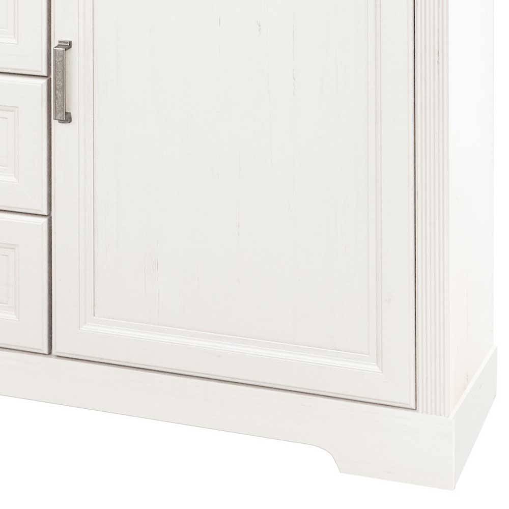 Weißer Landhaus Schrank mit Tür und Sockel im Shabby Chic Stil, Teil des Schlafzimmer Sets – Maggio