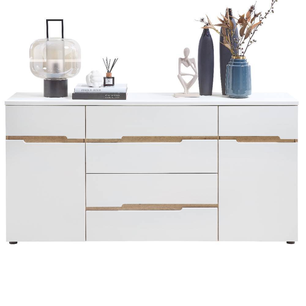 Sideboard in Weiß und Holzoptik Eiche - Anesto