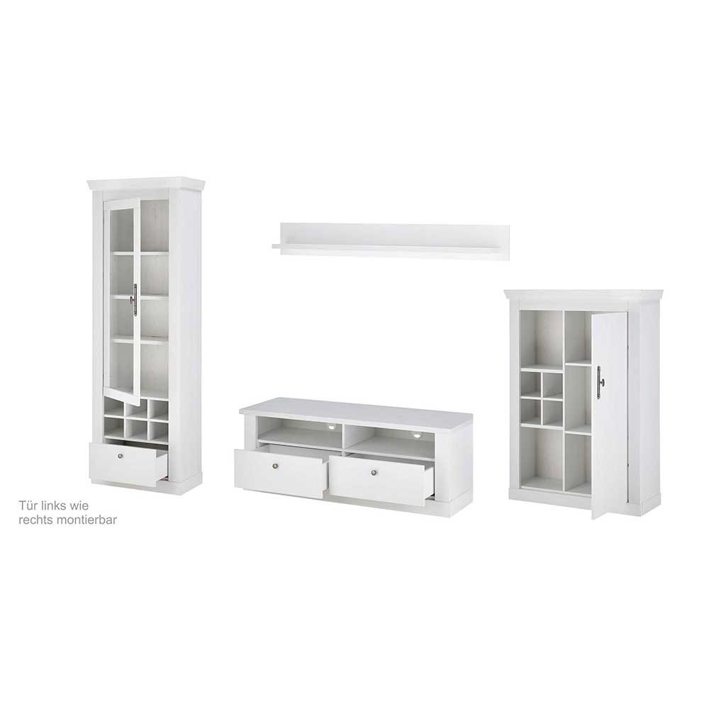 TV Anbauwand Set in weißer Holzoptik Pinie - Liancos (vierteilig)