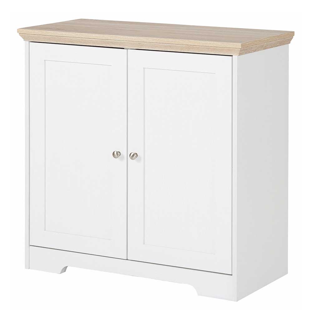 84x80x35 cm Schrank in Weiß & Eichefarben - Akedra
