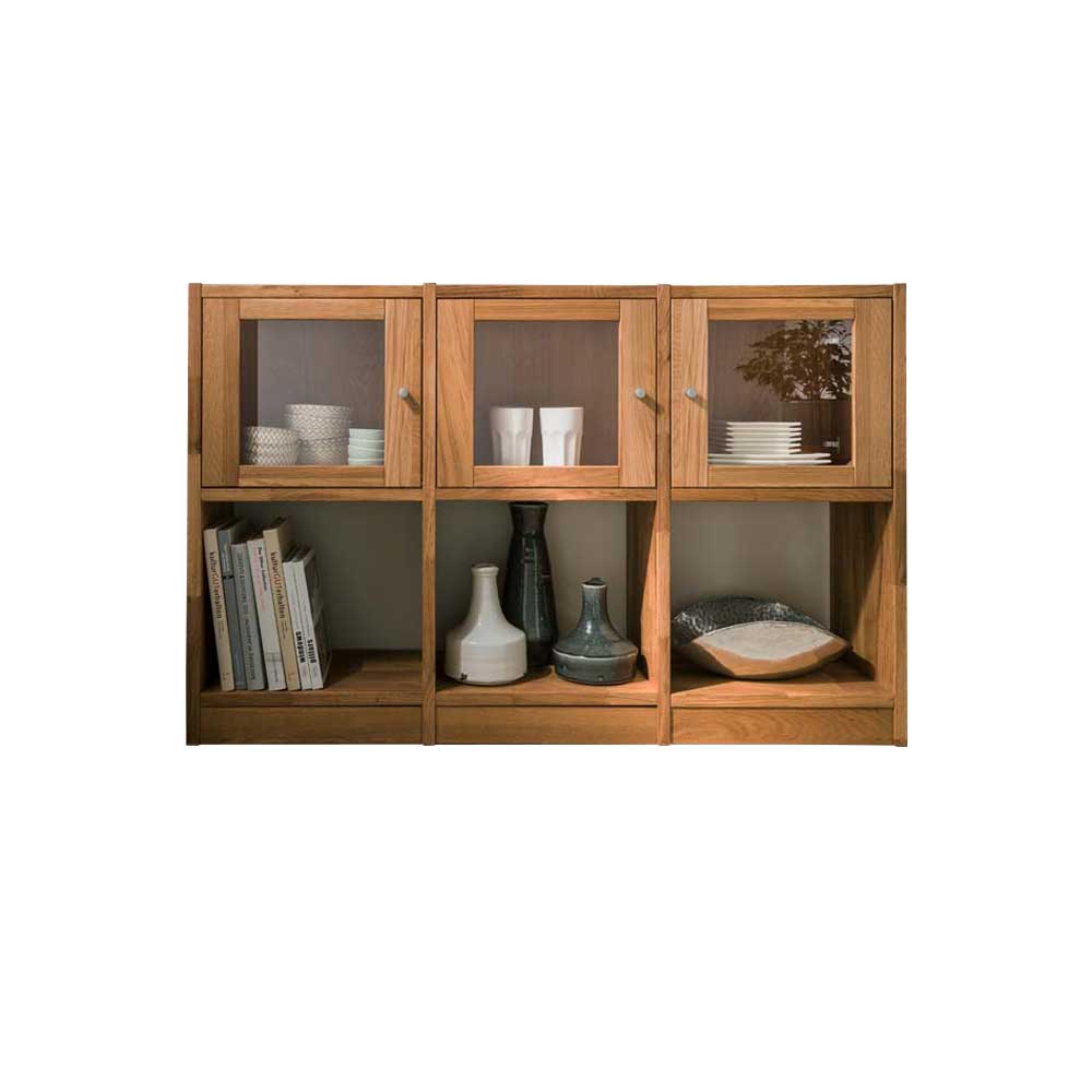 Massivholzregal Levronia mit Glastüren