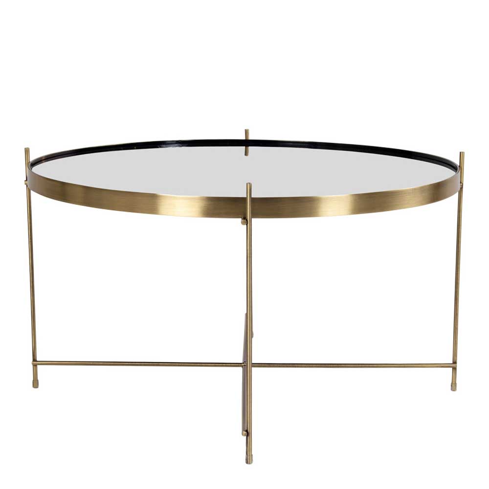 70cm runder Glas Couchtisch mit Stahl in Messing - Vally