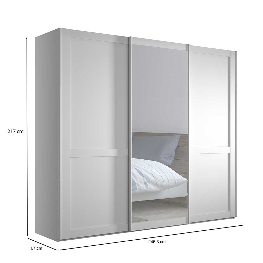 Weißer Schwebetürenschrank mit Spiegeltür und Maßen 217x67x246,3 cm – Flinn
