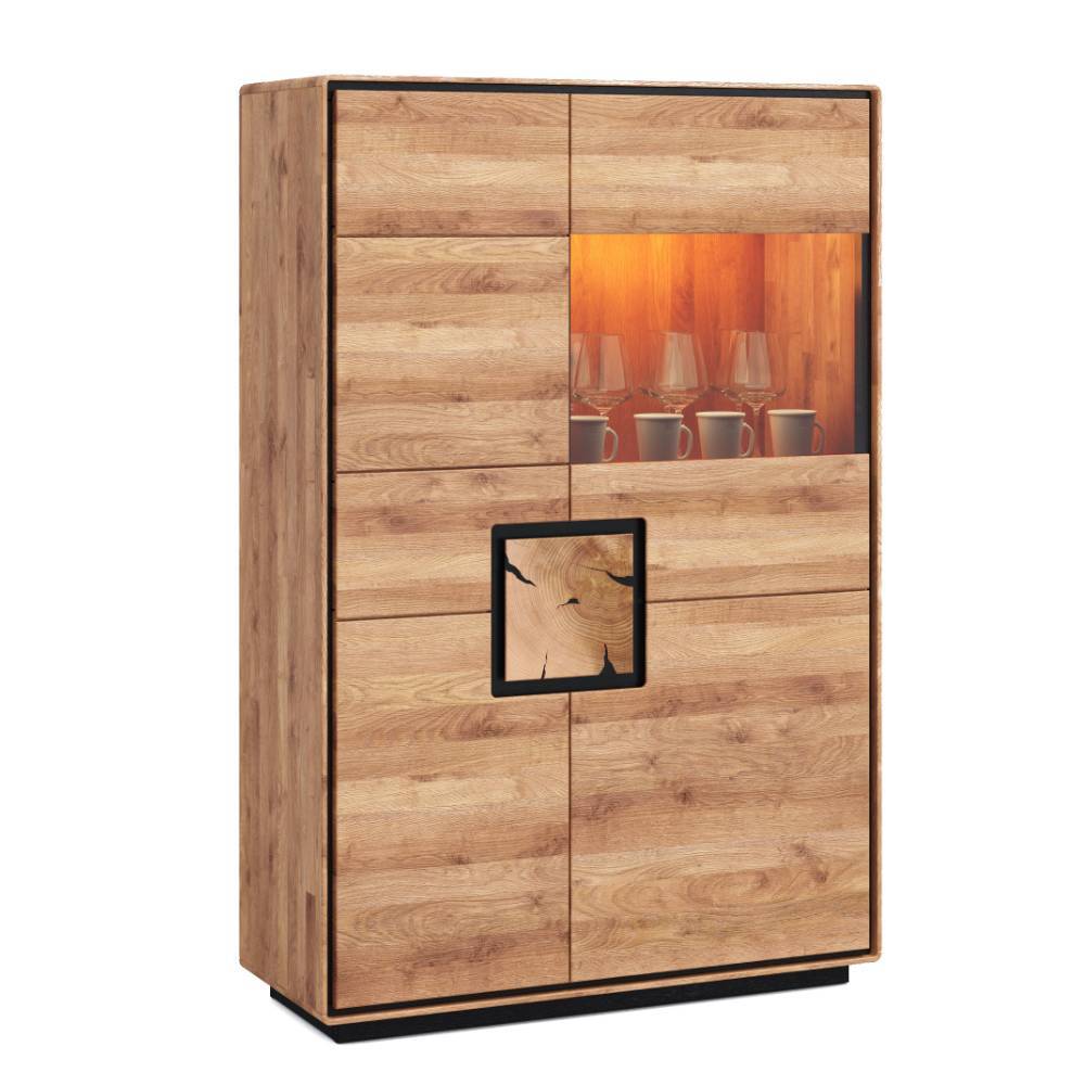 Wildeiche Highboard mit Glas Einsatz - Shipper