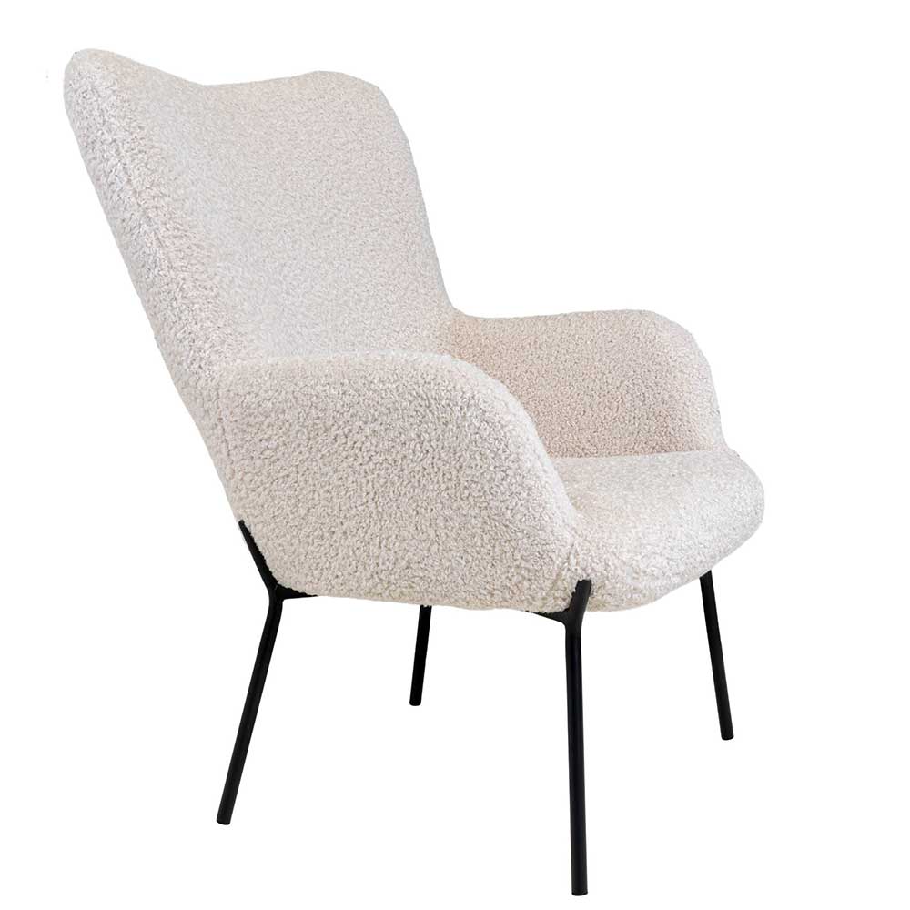Cremefarbener Polstersessel aus flauschigem Bouclé-Stoff für das Wohnzimmer – Levisa