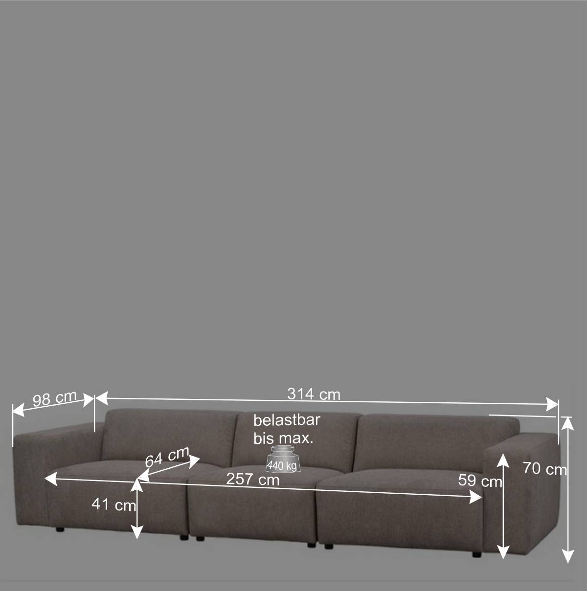Wohnzimmercouch mit vier Sitzplätzen - Adamantia