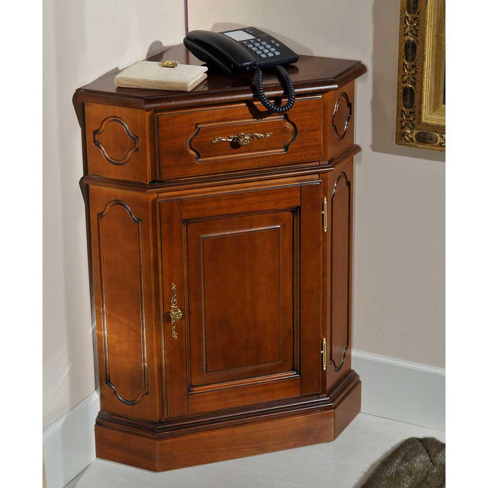 Nussbaum Eckkommode mit Schublade und Tür, perfekt als Telefonablage im Flur – Uno