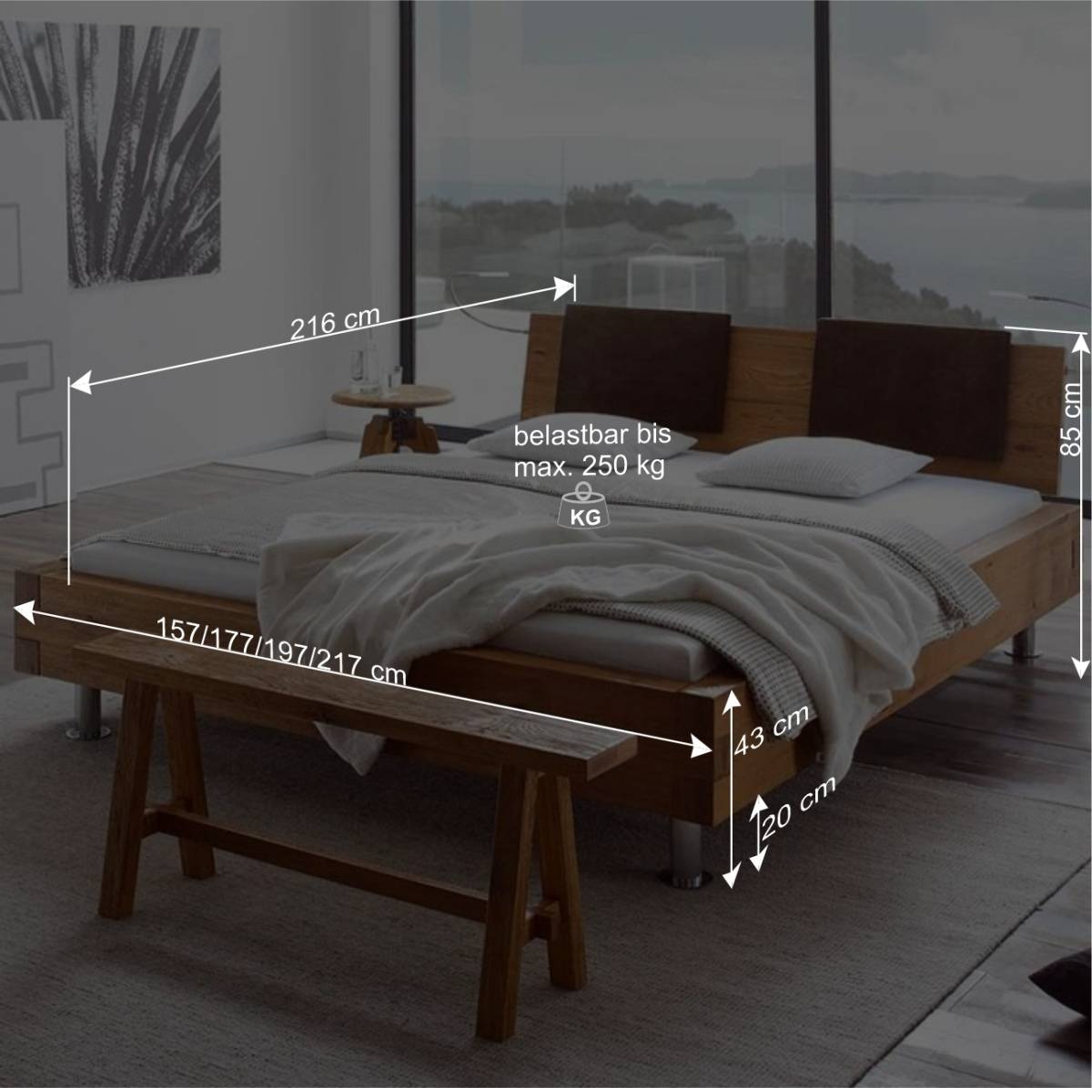 Doppelbett in Balkenoptik Chicola aus Wildeiche Massivholz