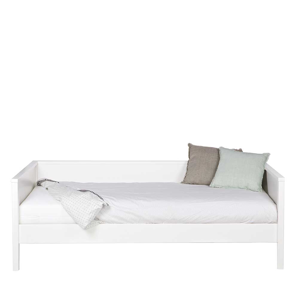 Multifunktionales weißes Einzelbett aus Massivholz mit praktischem Unterbett für Kinderzimmer – Blowering