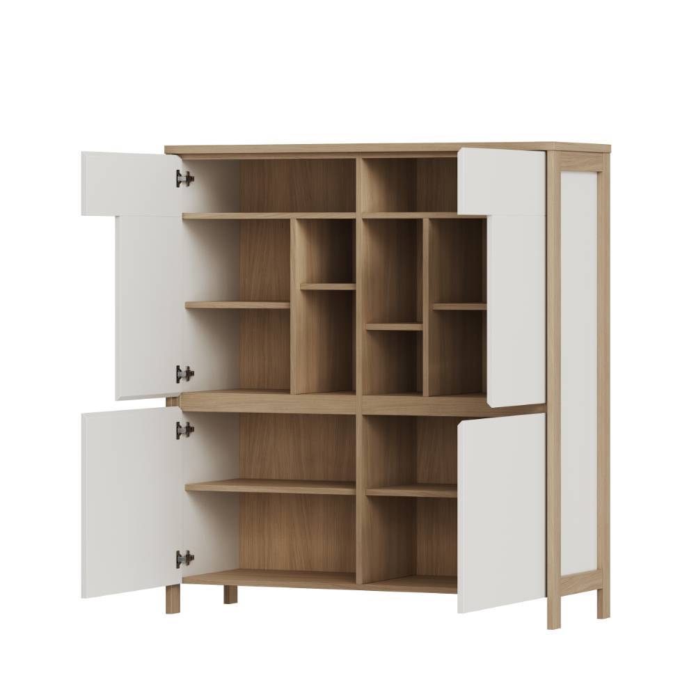 Skandi Highboard in Eiche Dekor und Weiß - Ovidio