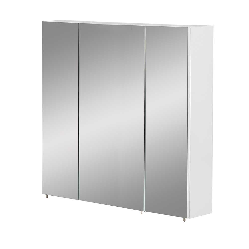 Moderner Spiegelschrank für das Bad in Weiß mit drei Spiegeltüren und schlankem Design – Rock
