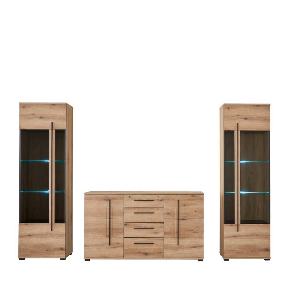 Wohnzimmer Anbauwand in Eiche - Brocus (dreiteilig)